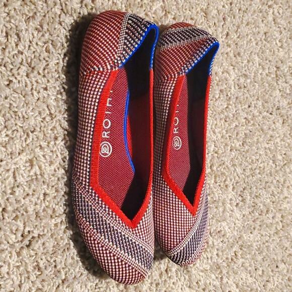 Rothy’s Mirror Stripe the flat red round toe Rare Retired Like New - Picture 1 of 5